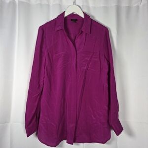 Talbots 100% Silk Magenta Purple Button Down Women's L Shirt